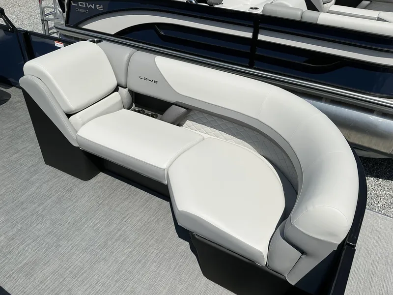 Slide: The Image of Luxurious seating on 2025 Lowe SS230 pontoon boat, featuring elegant, cushioned design. - 6