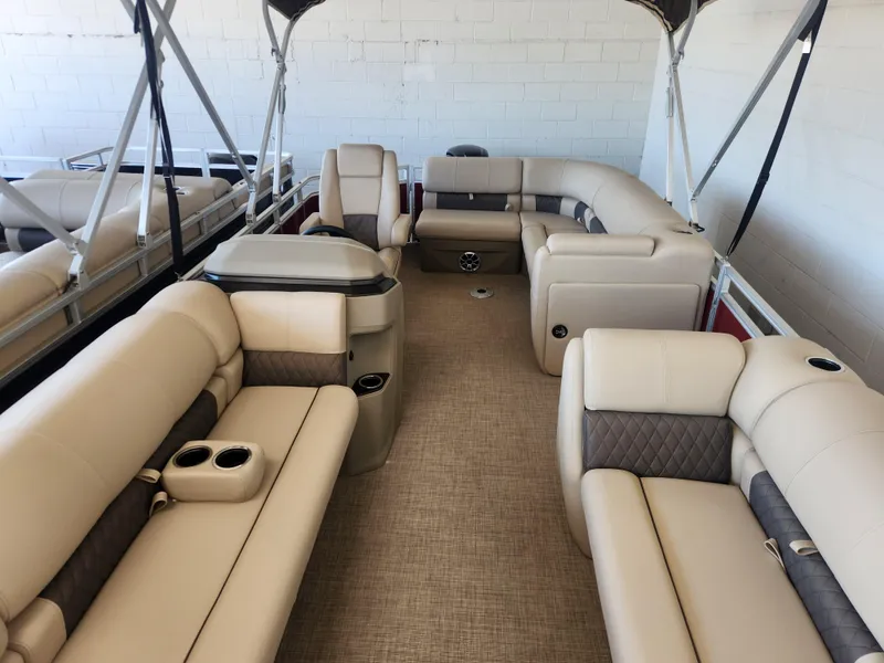 Slide: The Image of 2025 Sun Tracker Party Barge 20 DLX with spacious seating and modern design. - 4