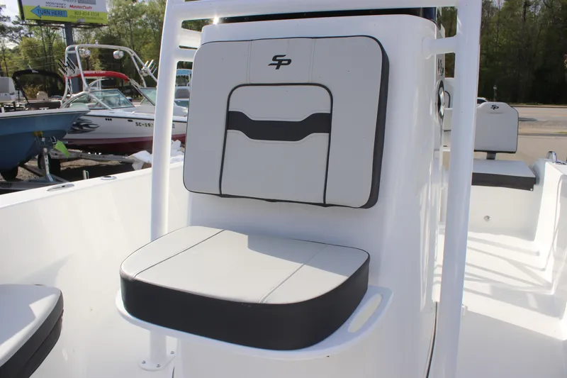 Slide: The Image of 2025 Sea Pro 202 CC boat seat with modern design and logo. - 15