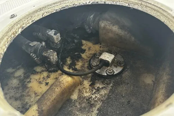 Slide: The Image of 2004 World Cat 270 TE Tournament Edition boat component with visible wear and grime. - 21