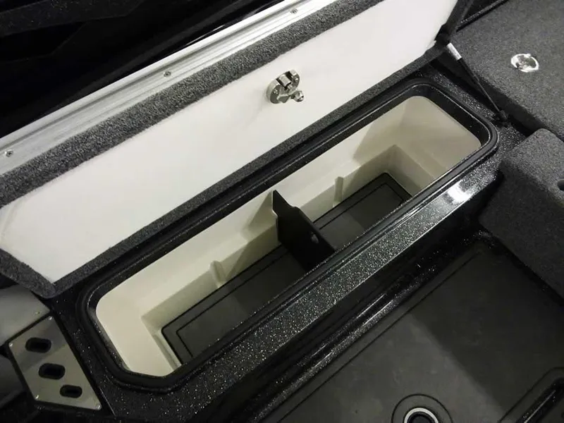 Slide: The Image of 2024 Ranger 622FS Pro DC storage compartment with secure latch and sleek design. - 33