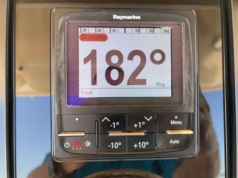 Slide: The Image of Raymarine navigation display showing 182 degrees on a 2008 Grady-White Canyon 336 boat. - 29