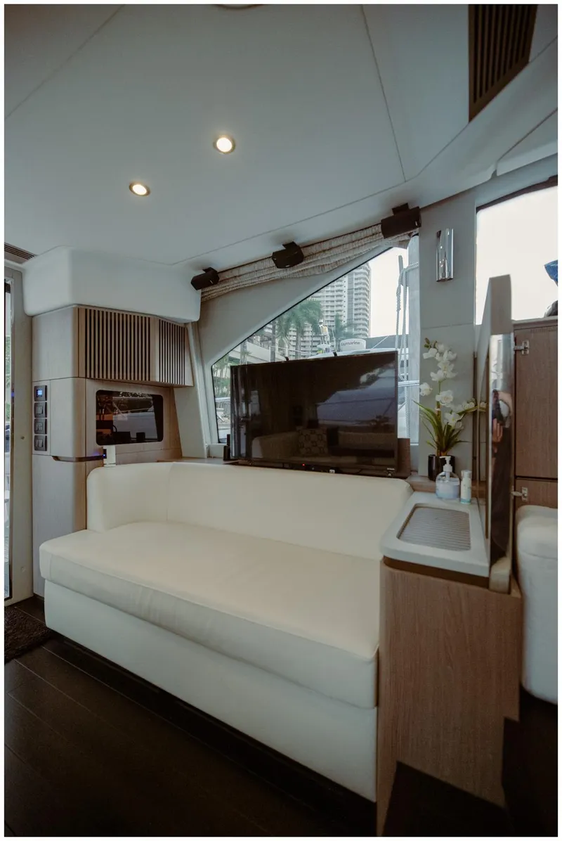 Slide: The Image of Luxurious interior of 2022 Azimut Fly yacht with modern seating and elegant decor. - 42