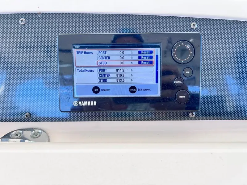 Slide: The Image of Yamaha display showing engine hours on a 2005 Grady-White Express 360 boat. - 11