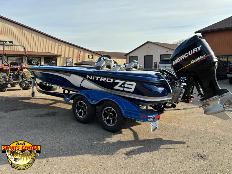 Slide: The Image of 2015 Nitro Z-9 boat with Mercury outboard motor on a trailer at D&R Sports Center. - 5