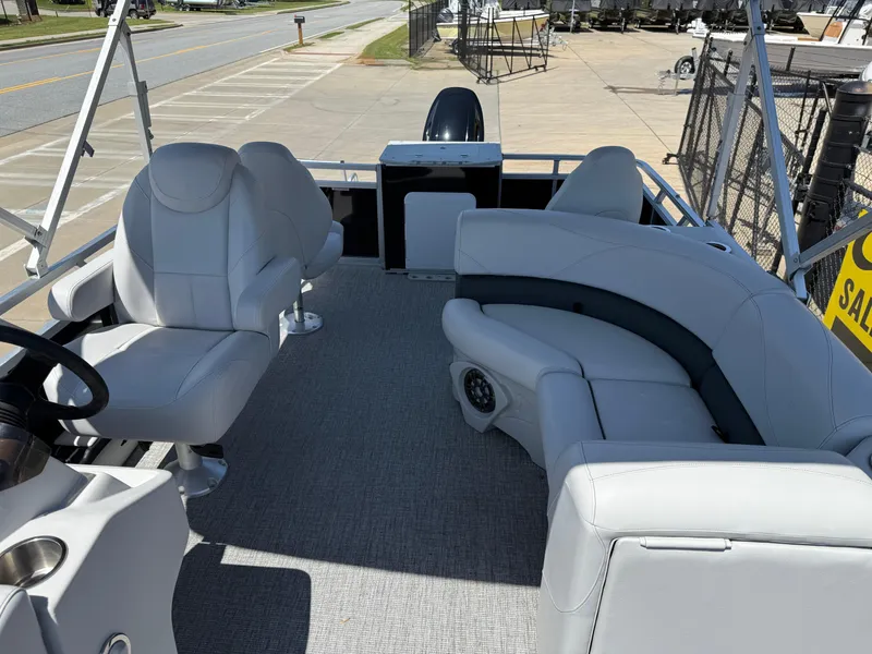 Slide: The Image of 2022 Avalon Venture Fish boat interior with plush seating and modern design. - 46