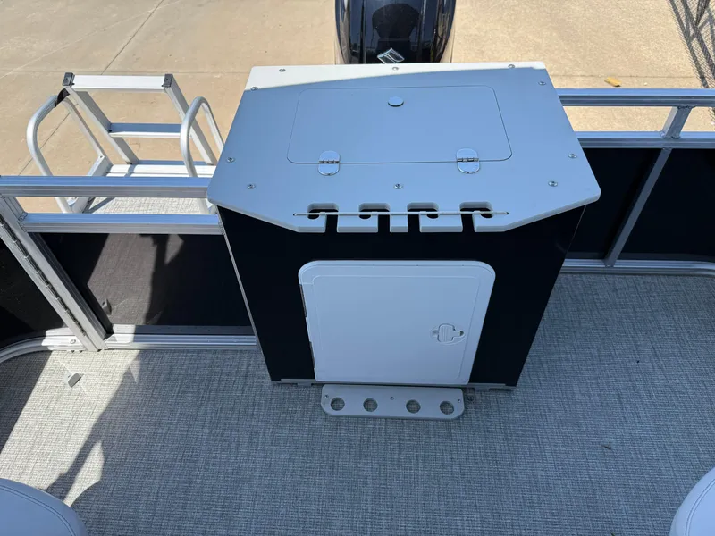 Slide: The Image of 2022 Avalon Venture Fish boat deck with storage compartment and ladder. - 48