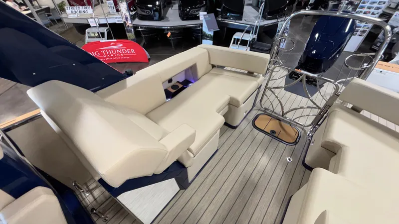 Slide: The Image of Luxurious interior of 2025 Balise Helix 26C boat with beige seating and modern design. - 10