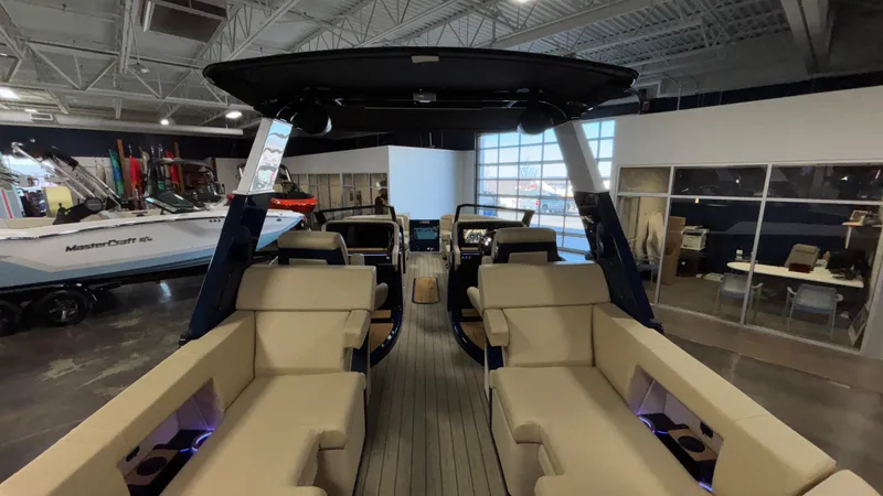 Slide: The Image of Luxurious interior of 2025 Balise Helix 26C boat with beige seating and modern design. - 12