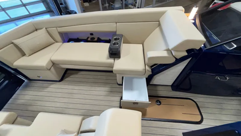 Slide: The Image of Luxurious interior of 2025 Balise Helix 26C boat with beige seating and modern design. - 20