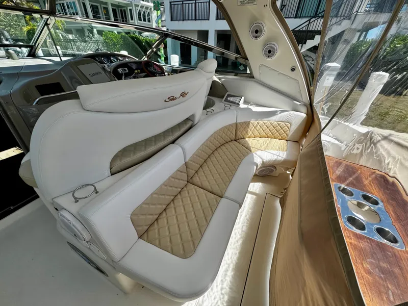 Slide: The Image of Luxurious interior of 2001 Sea Ray 460 Sundancer yacht with plush seating. - 7