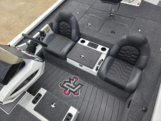 Slide: The Image of 2025 Vexus AVX2080 boat interior with dual seats and storage compartments. - 6