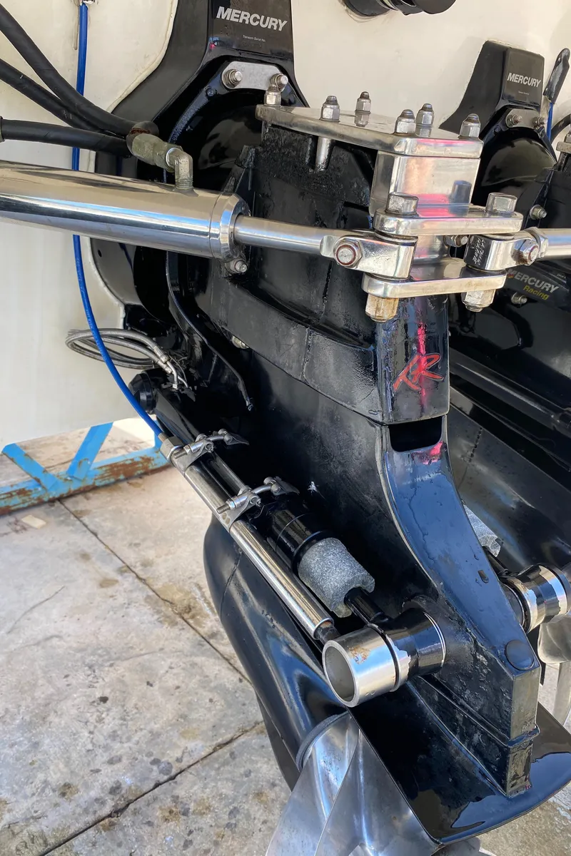 Slide: The Image of Close-up of 2006 Fountain 42 Executioner boat engine components. - 20