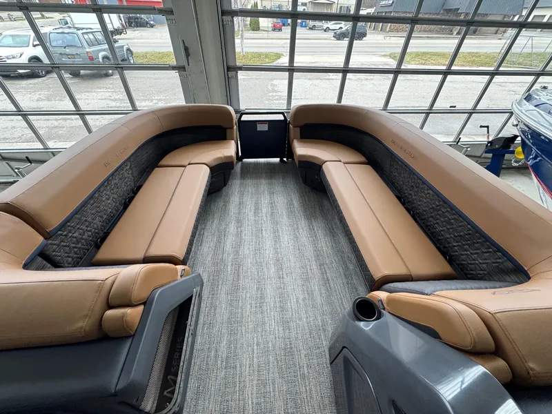 Slide: The Image of Luxurious interior of 2025 Bennington 24 MFB pontoon boat with plush seating. - 8