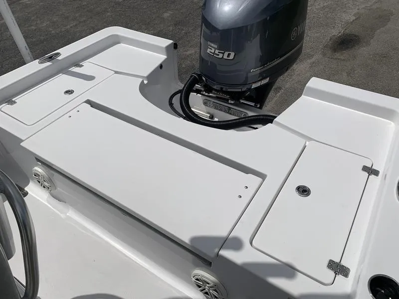 Slide: The Image of 2020 Sportsman Masters 227 boat with Yamaha 250 engine, rear deck view. - 11
