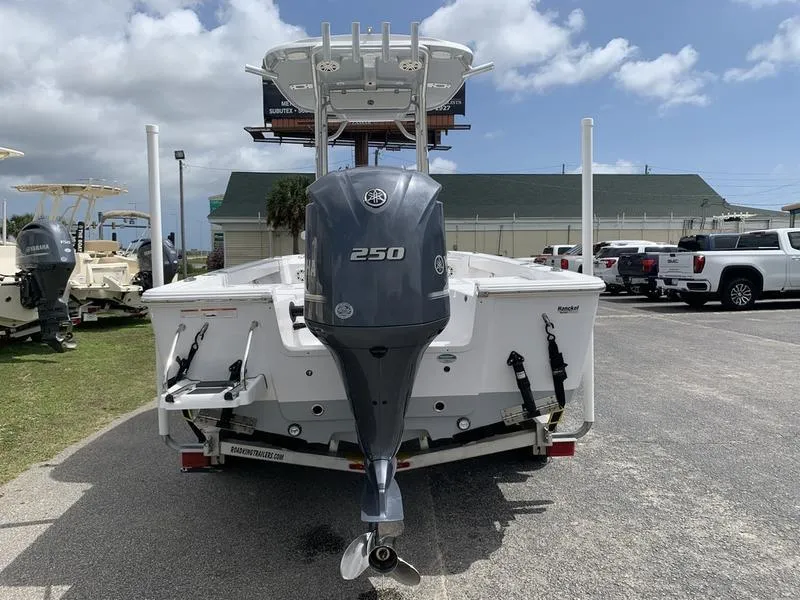 Slide: The Image of 2020 Sportsman Masters 227 boat with Yamaha 250 engine, parked outdoors. - 3