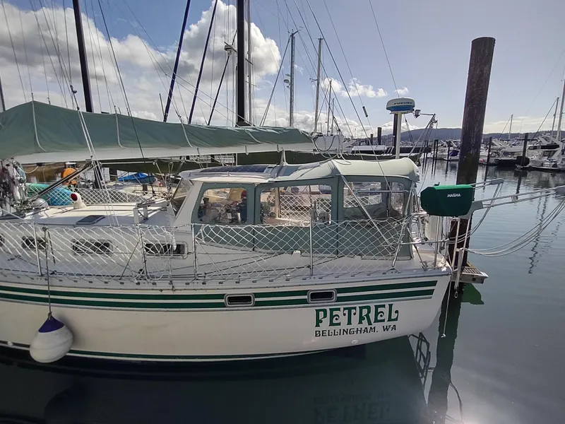 Slide: The Image of Sailboat "Petrel" docked in Bellingham, WA, Cascade 42 model, 1988. - 10