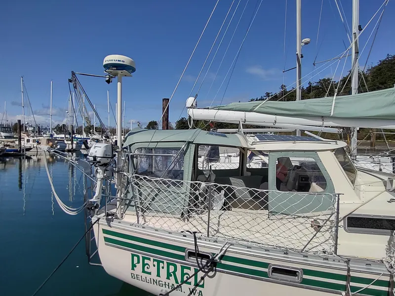 Slide: The Image of Sailboat "Petrel" docked in marina, Cascade 42 model, 1988, Bellingham, WA. - 12