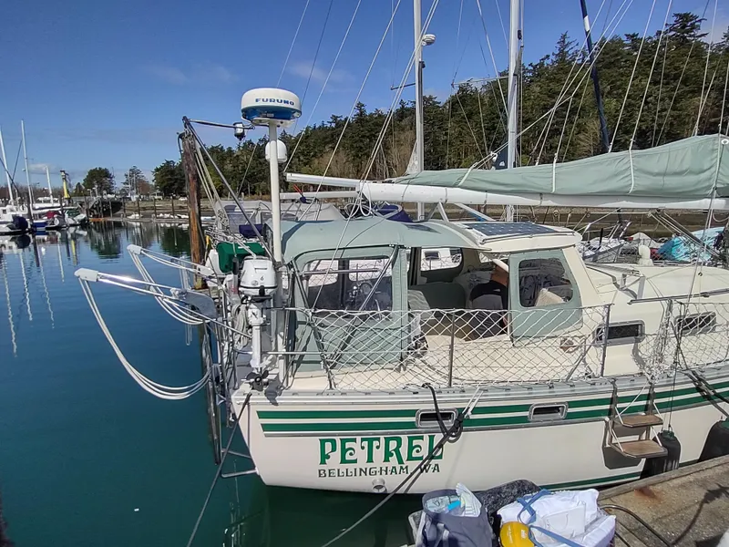 Slide: The Image of Sailboat "Petrel" docked in marina, Cascade 42 model, 1988, Bellingham, WA. - 13