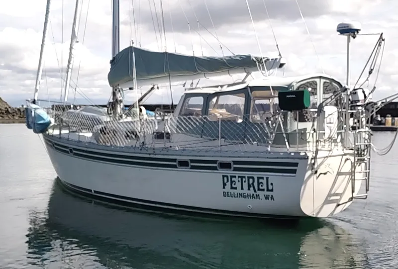 Slide: The Image of Sailboat "Petrel" docked in Bellingham, WA, Cascade 42 model, 1988. - 3