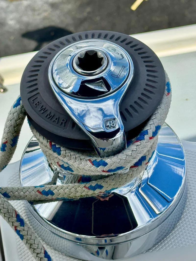 Slide: The Image of Close-up of a Lewmar winch with rope on a 2003 Hunter Passage 420 sailboat. - 31