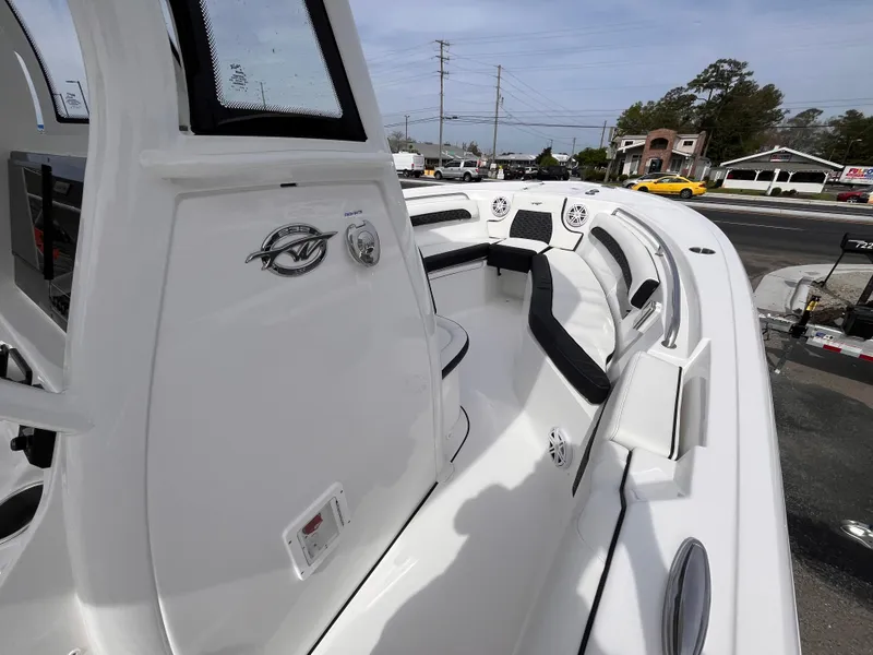 Slide: The Image of 2025 Tidewater 232 LXF boat interior with sleek seating and modern design. - 9