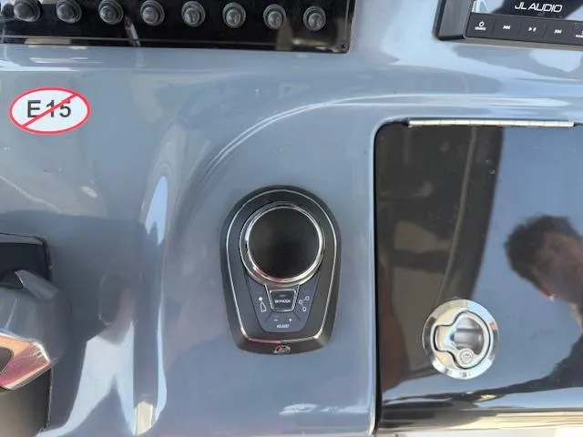 Slide: The Image of Control panel of 2025 Tidewater 320 CC Adventure boat with E15 fuel warning. - 14