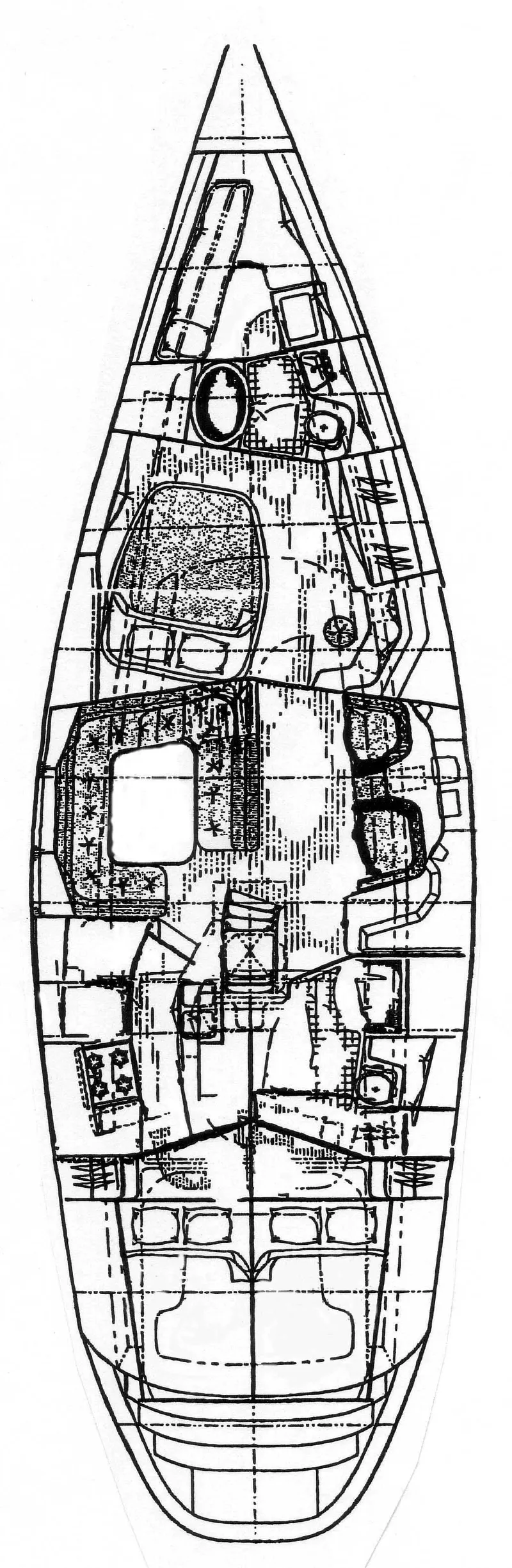 Slide: The Image of Deck plan of 1994 C&C 51 XL C/B sailboat, showcasing interior layout. - 42