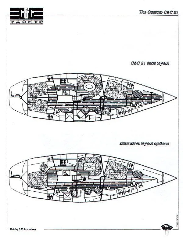 Slide: The Image of Floor plan of 1994 C&C 51 XL C/B yacht with layout options. - 43