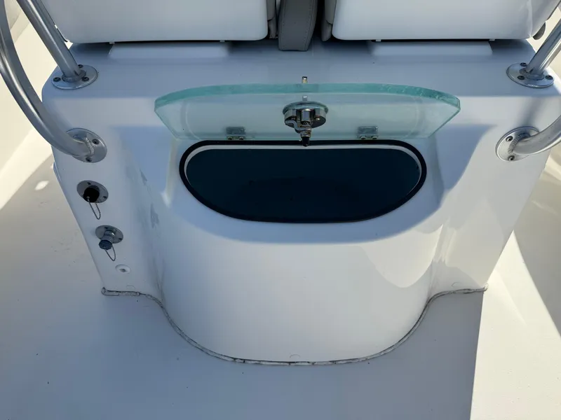 Slide: The Image of 2020 Cape Horn 27 XS boat livewell with open lid and seating. - 22