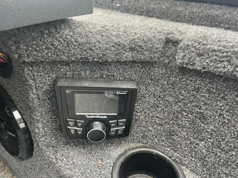 Slide: The Image of 2019 Lund 1875 Pro-V Bass XS boat interior with Rockford Fosgate stereo system. - 18