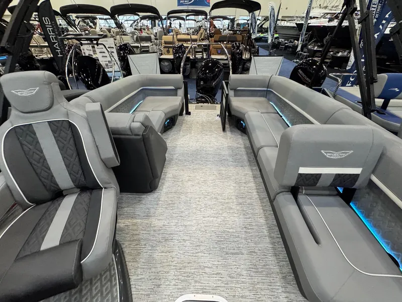 Slide: The Image of 2025 Bennington 22 MFB pontoon boat interior with luxurious seating and modern design. - 8