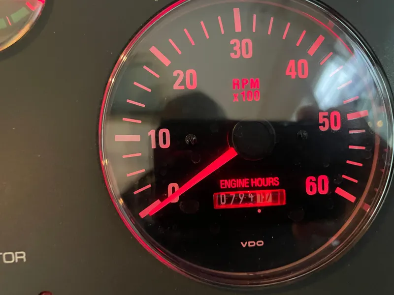 Slide: The Image of Close-up of Tiara Yachts 3500 Open 2002 tachometer showing RPM and engine hours. - 14