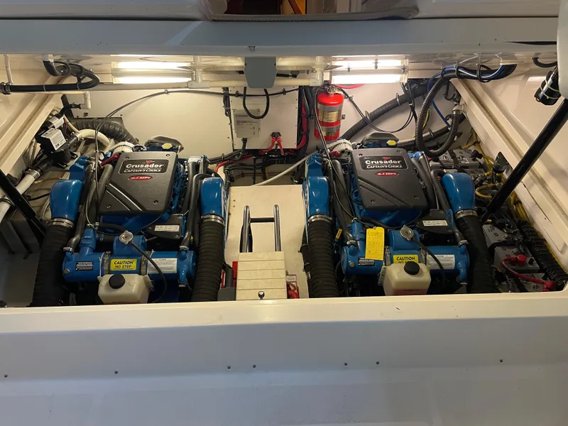 Slide: The Image of Engine room of 2002 Tiara Yachts 3500 Open with twin Crusader engines. - 9