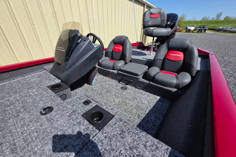 Slide: The Image of 2025 Tracker Pro Team 175 TXW Tournament Edition boat interior with seating and console. - 21