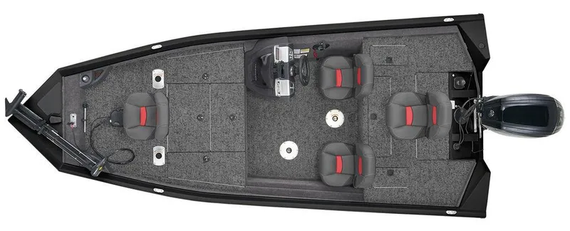 Slide: The Image of 2025 Tracker Pro Team 175 Crappie Edition boat on display outside a building. - 2