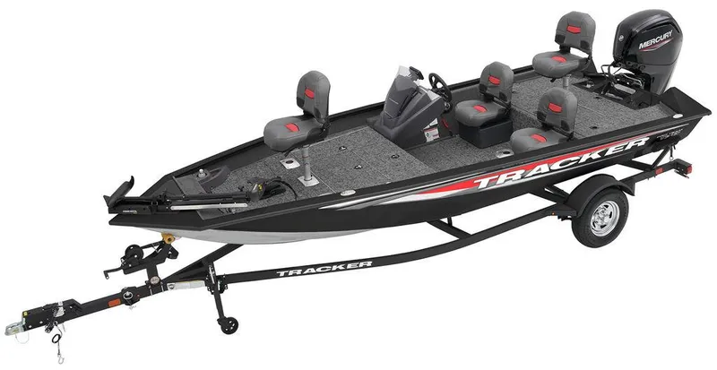 Slide: The Image of 2025 Tracker Pro Team 175 Crappie Edition boat dashboard with steering wheel and controls. - 3