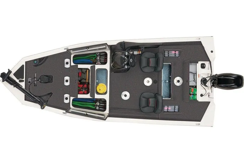 Slide: The Image of 2024 Tracker Pro Team 175 TF® boat interior layout, featuring seating and storage compartments. - 3
