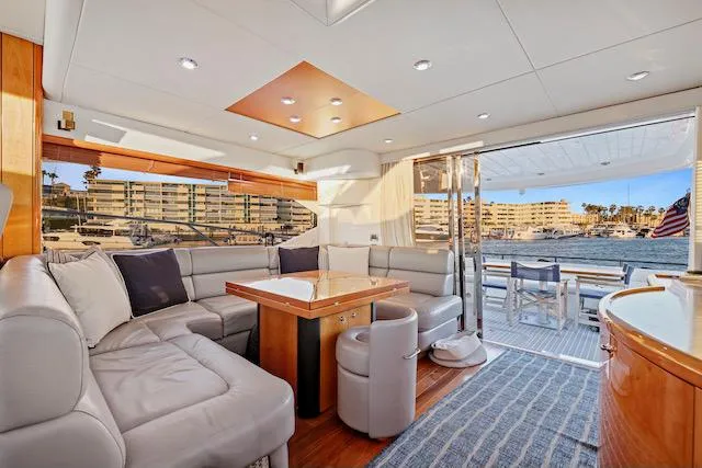 Slide: The Image of Luxurious interior of 2008 Sunseeker Manhattan 60 yacht with elegant seating and waterfront view. - 20
