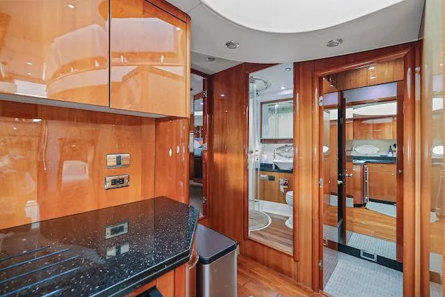 Slide: The Image of Luxurious interior of 2008 Sunseeker Manhattan 60 yacht with polished wood finishes. - 31