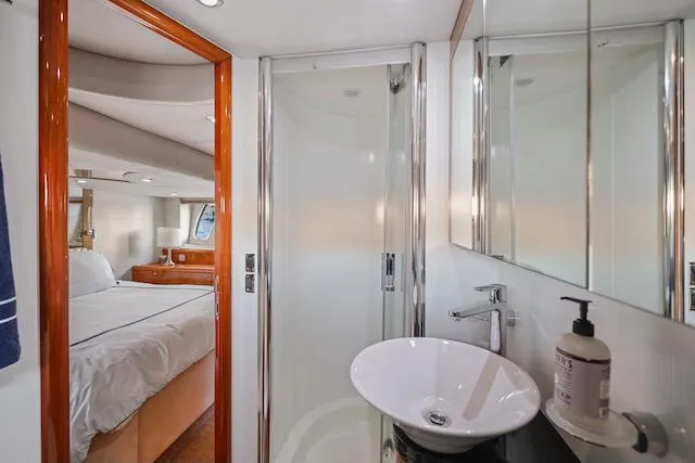 Slide: The Image of Luxurious bathroom and bedroom interior of 2008 Sunseeker Manhattan 60 yacht. - 35