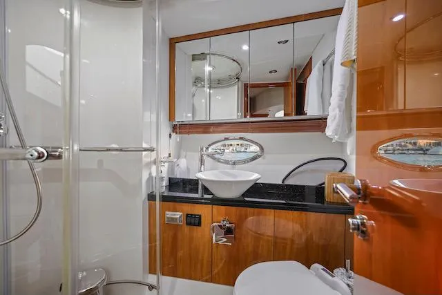 Slide: The Image of Luxurious bathroom in 2008 Sunseeker Manhattan 60 yacht with modern fixtures and elegant design. - 36