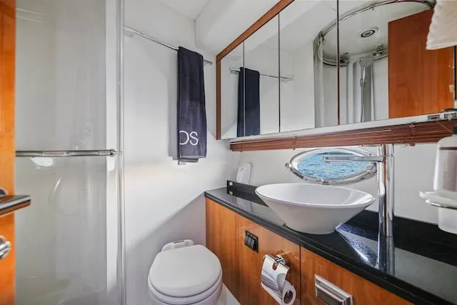 Slide: The Image of Luxurious bathroom in 2008 Sunseeker Manhattan 60 yacht with modern fixtures and elegant design. - 37