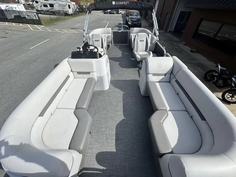 Slide: The Image of 2021 Godfrey Sweetwater 2286 SBX pontoon boat with spacious seating and modern design. - 8