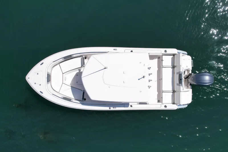 Slide: The Image of 2022 Robalo R230 Center Console boat, aerial view on water. - 6