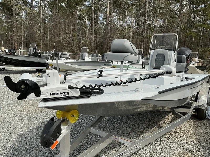 Slide: The Image of 2025 Xpress Hyper-Lift Series H22B boat with Minn Kota Terrova motor on trailer. - 10