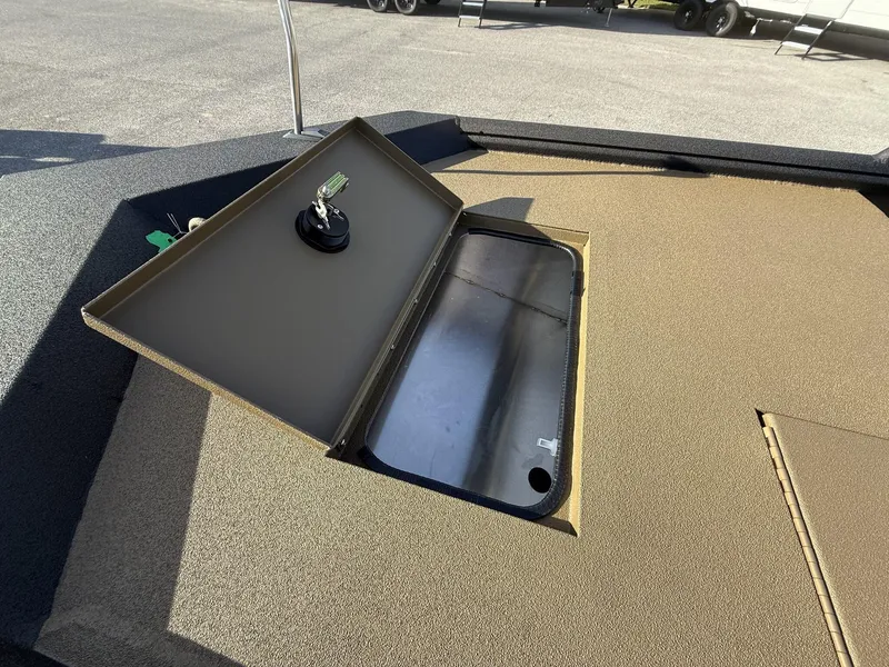 Slide: The Image of Open storage compartment on 2025 Excel 1754 Eclipse boat deck. - 4