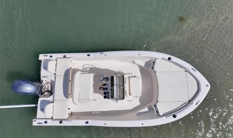 Slide: The Image of 2016 Grady-White 191 Coastal Explorer boat on calm water, aerial view. - 3