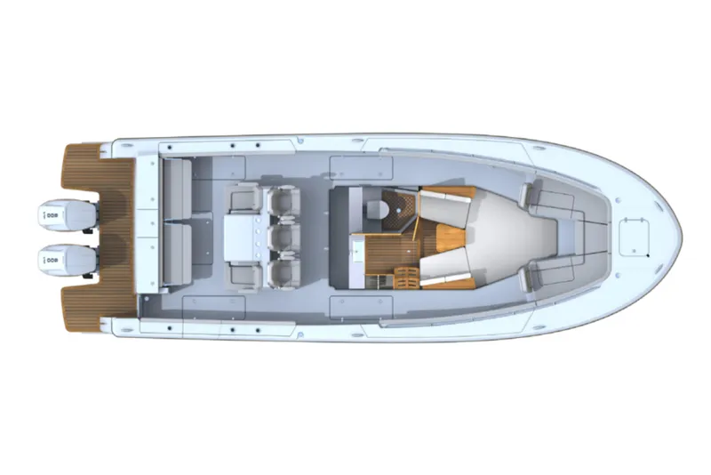 Slide: The Image of 2025 Southport 38 FE boat layout, featuring spacious deck and cabin design. - 48