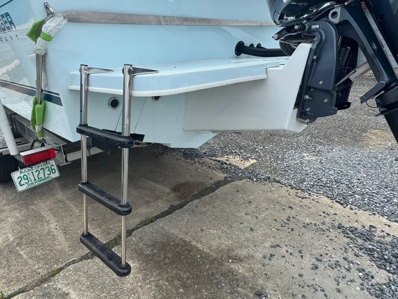 Slide: The Image of 2017 Steiger Craft 255 DV Chesapeake boat stern with ladder and motor. - 18